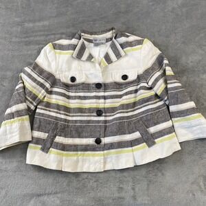 WORTH Women's Striped Linen‎ Blend Blazer Jacket Career Button Front Size 12